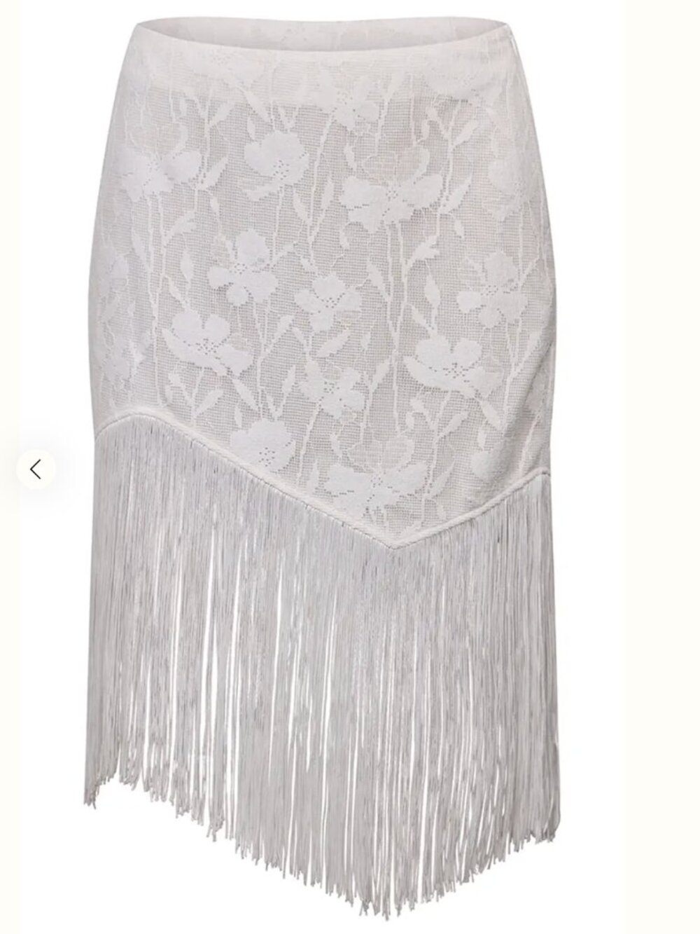 White Floral Textured Asymmetric Fringe Skirt Co-ord